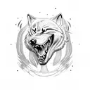 Giant Wolf head biting a man in hald tattoo design idea