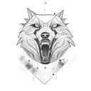 Giant Wolf head biting a man in hald tattoo design idea