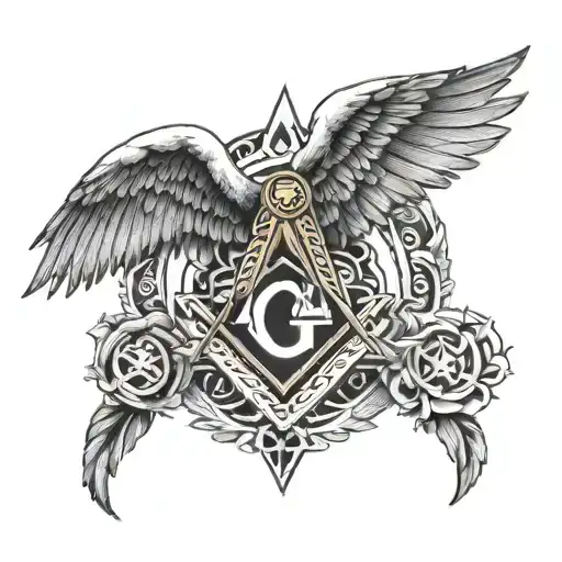 masonic symbol with angel wings   tattoo design idea