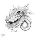 feminine dragon with peony  tattoo design idea