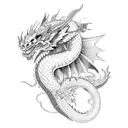 feminine dragon with peony  tattoo design idea