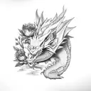 feminine dragon with peony  tattoo design idea