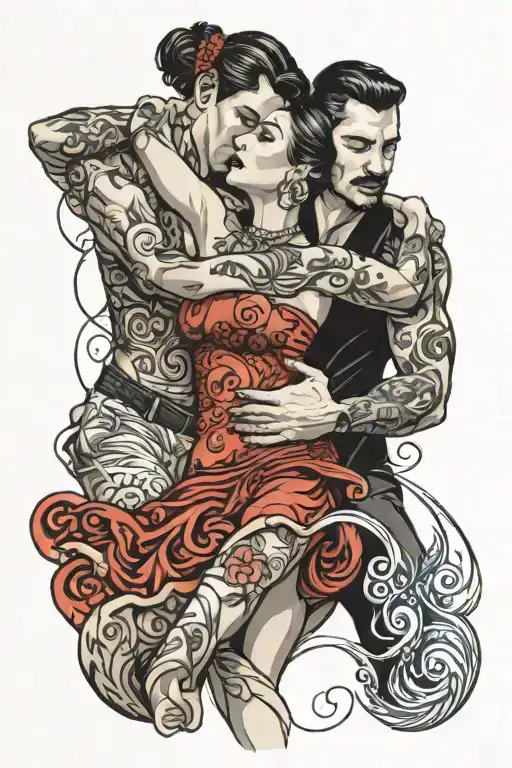 Latin dancing couple with woman leaning back and man holding her tattoo design idea