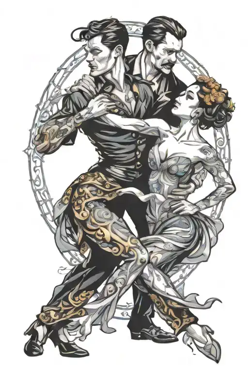 Latin dancing couple close but having distance at the upper body  tattoo design idea