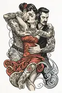Latin dancing couple with woman leaning back and man holding her tattoo design idea