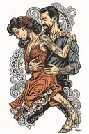 Latin dancing couple with woman leaning back and man holding her tattoo design idea