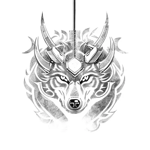 wolf bison dragon sword tattoo design idea