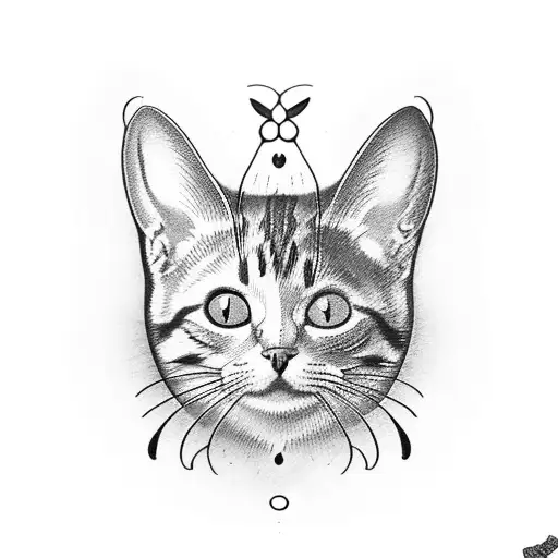 cat with a butterfly at his nose tattoo design idea