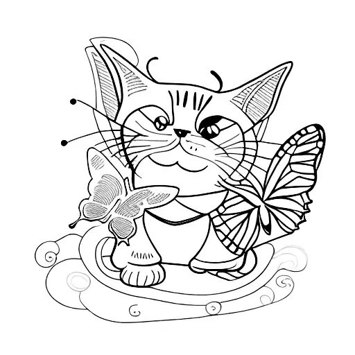 cat with a butterfly on his nose tattoo design idea