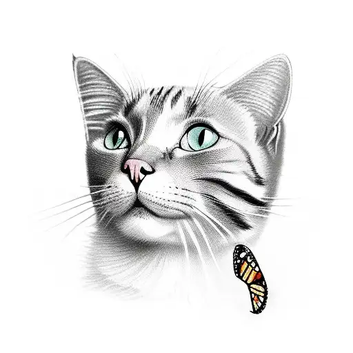 cat with a butterfly on his nose tattoo design idea