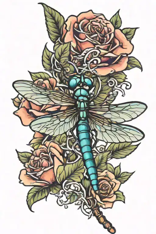 dragonfly on a rose tattoo tattoo design idea