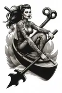 kayak fishing anchor pin up girl tattoo design idea