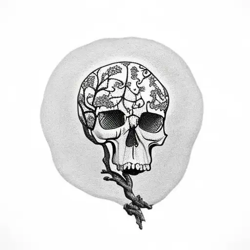 tree growing out of  a skull tattoo design idea
