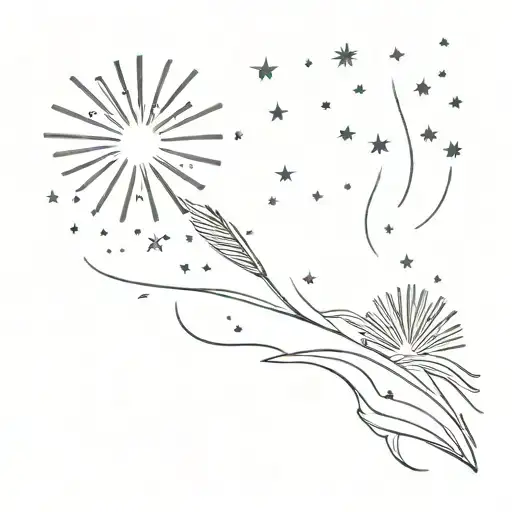 A night sky  stars with fireworks exploding above the sea  tattoo design idea