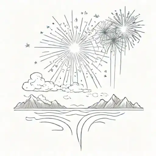 A night sky  stars with fireworks exploding above the sea  tattoo design idea