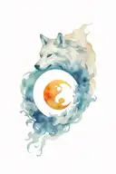 yin yang whose extremities are wolf heads. all with a smoke effect tattoo design idea