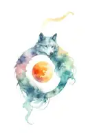 yin yang whose extremities are wolf heads. all with a smoke effect tattoo design idea