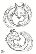 yin yang whose ends are two friendly wolf heads. all with a smoke effect tattoo design idea