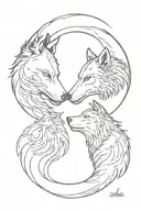 yin yang whose ends are two friendly wolf heads. all with a smoke effect tattoo design idea