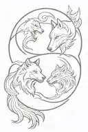 yin yang whose extremities are wolf heads. all with a smoke effect tattoo design idea