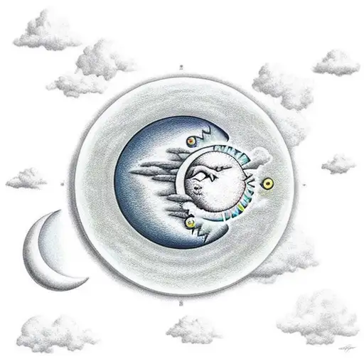 Sun and Moon, clouds tattoo design idea