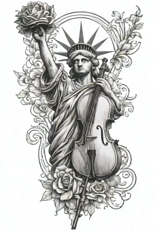 statue of liberty with cello  tattoo design idea
