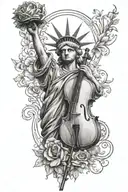 statue of liberty with cello  tattoo design idea