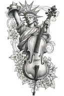 statue of liberty with cello  tattoo design idea