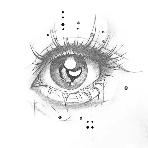 a single eye, rough draft style drawing, with one tear drop falling from the eye tattoo design idea