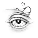 a single eye, rough draft style drawing, with a single tear drop tattoo design idea