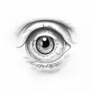 a single eye, rough draft style drawing, with a single tear drop tattoo design idea