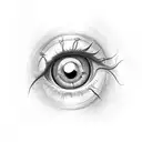 a single eye, rough draft style drawing, with a single tear drop tattoo design idea