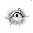 a single eye, rough draft style drawing, with one tear drop falling from the eye tattoo design idea