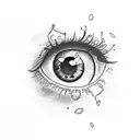a single eye, rough draft style drawing, with one tear drop falling from the eye tattoo design idea