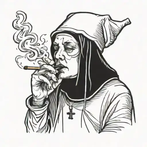 A rebellious nun smoking a joint tattoo design idea