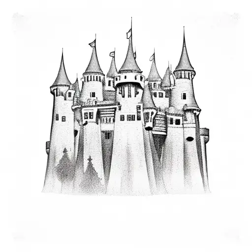 floating castle tattoo design idea
