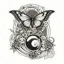 butterfly flying out of yin yang symbol made tattoo design idea