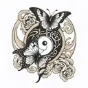 butterfly flying out of yin yang symbol made tattoo design idea