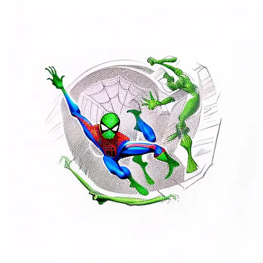 spiderman fighting green goblin tattoo design idea