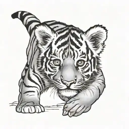 baby tiger walking tattoo design idea