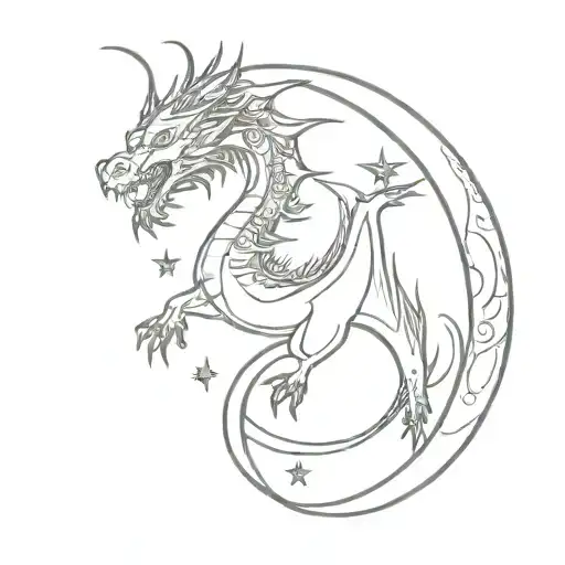 Dragon, eustomas, moon, stars, sun tattoo design idea