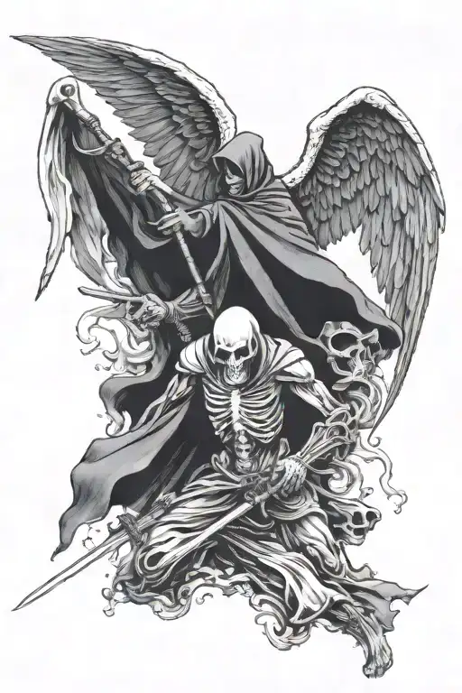 grim reaper battling angel tattoo design idea