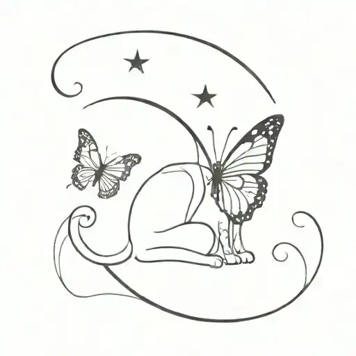 cat moon butterfly letter d tattoo design idea