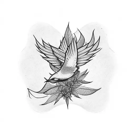 A sleeve tattoo featuring smoke birds flying out of a weed leaf, with subtle Xbox controller details tattoo design idea