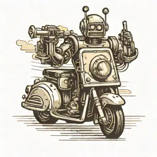 vintage robot riding a moped tattoo design idea