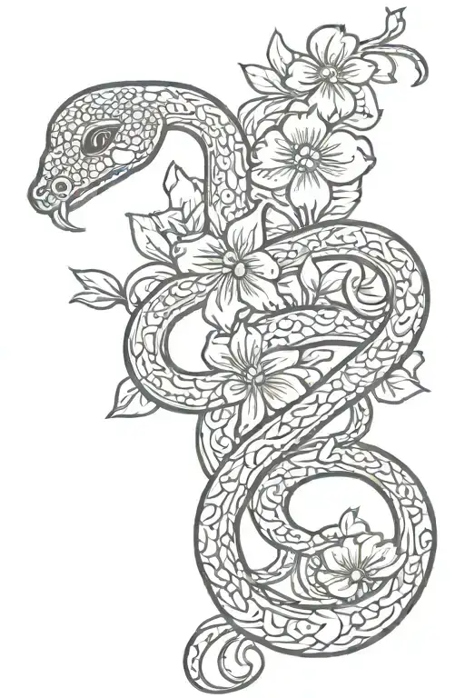 two snakes flowers and sexual assault survivor symbol tattoo design idea