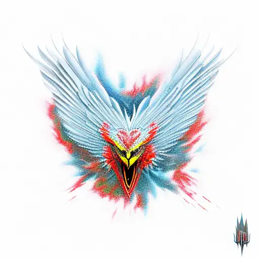 Full color, Black crow transforming into a red Phoenix  tattoo design idea