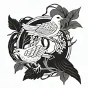 A tattoo design featuring a union symbol intertwined with branches and birds tattoo design idea