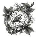 A tattoo design featuring a union symbol intertwined with branches and birds tattoo design idea