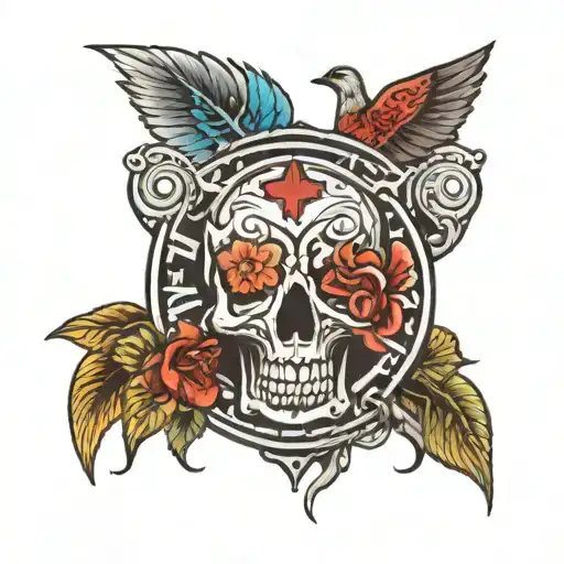 tattoo on the chest associated with an ambulance and a Latin inscription tattoo design idea